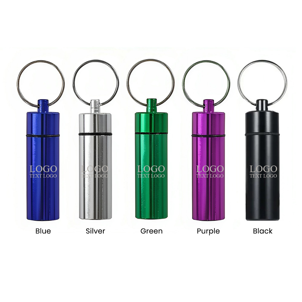 Custom Waterproof Pill Box Keychain Purple with Logo