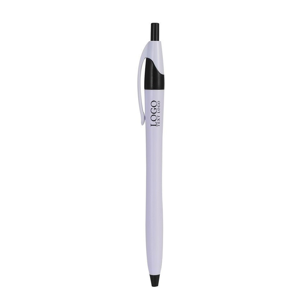 Logo White Retractable Pen with Black Trim