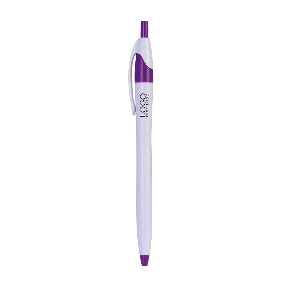 Logo White Retractable Pen with Purple Trim