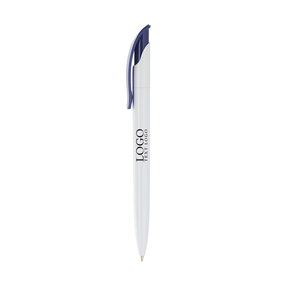 Full Color White Plastic Pens Blue With Logo