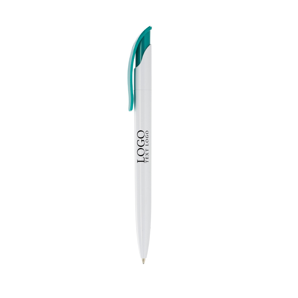 Full Color White Plastic Pens Teal With Logo