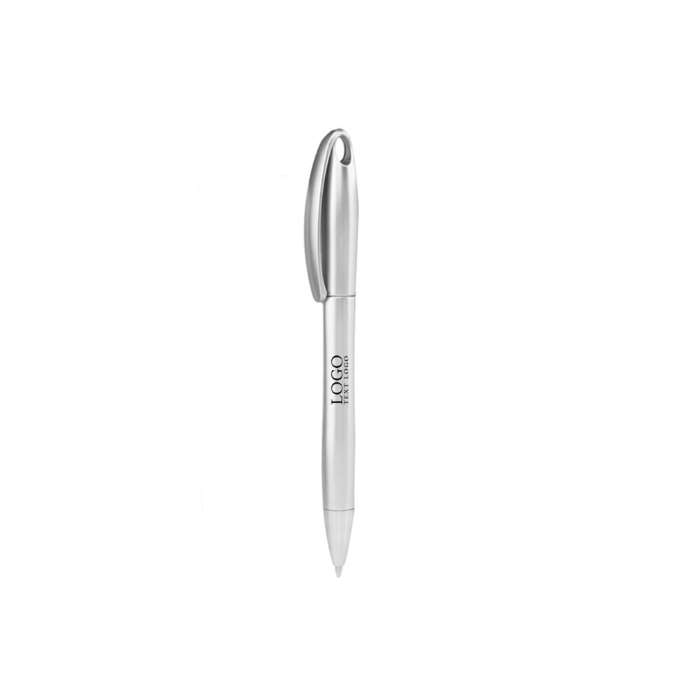 Twist Action Ballpoint Plastic Pen Silver With Logo