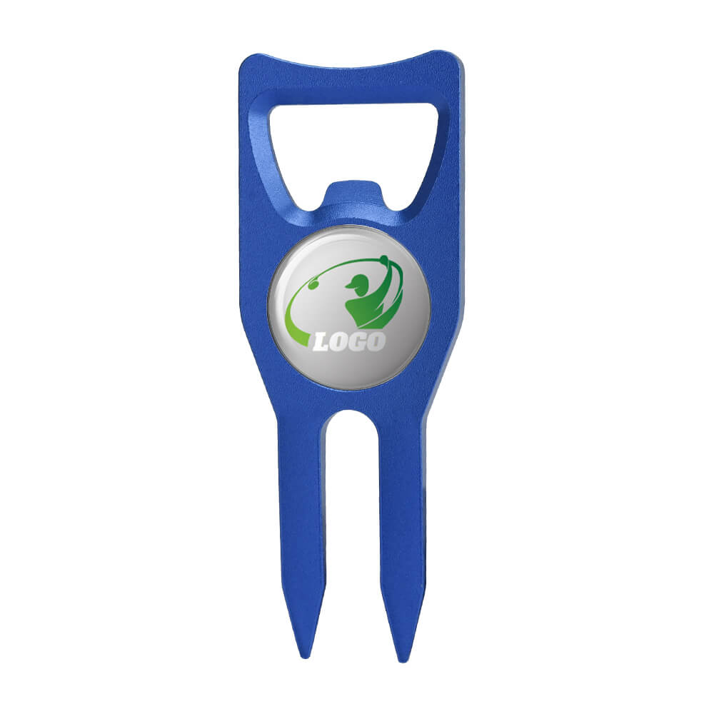 Aluminum Alloy Opener Custom Golf Divot Tool with Ball Marker Blue with Logo