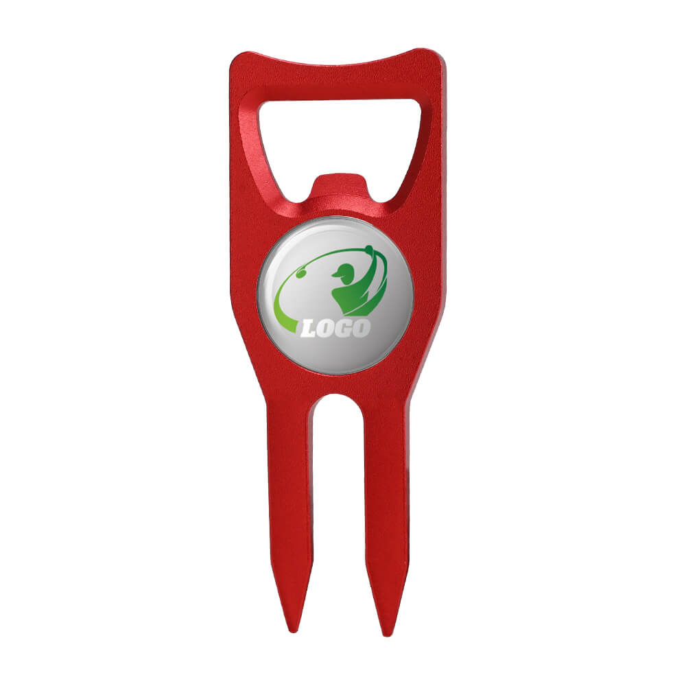 Aluminum Alloy Opener Custom Golf Divot Tool with Ball Marker Red with Logo