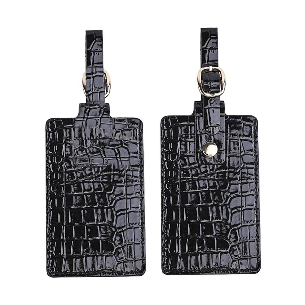 Crocodile Texture PU Leather Travel Tag Black with both side