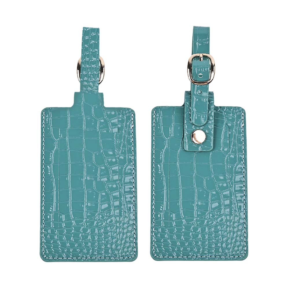 Crocodile Texture PU Leather Travel Tag Green with both side