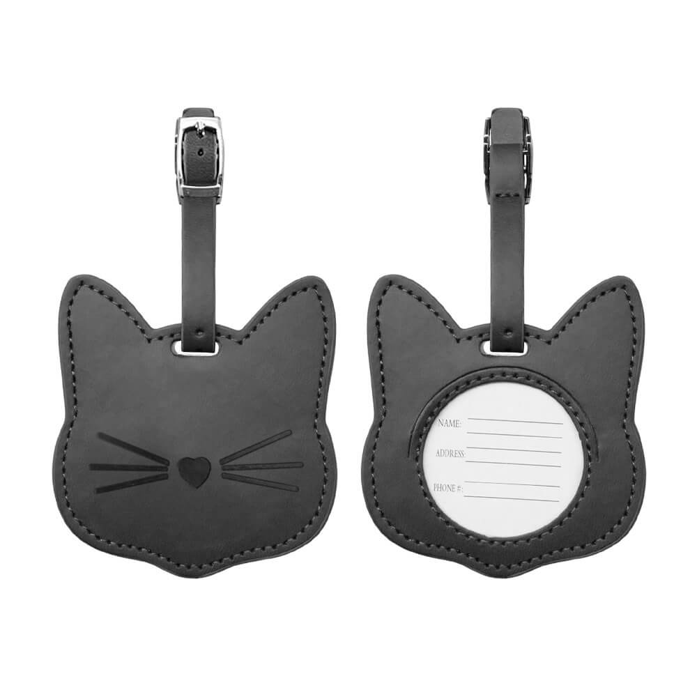 Cute Cat Anti Lost Leather Luggage Tags Black Both Sides Cute Cat Anti Lost Leather Luggage Tags Black Both Sides