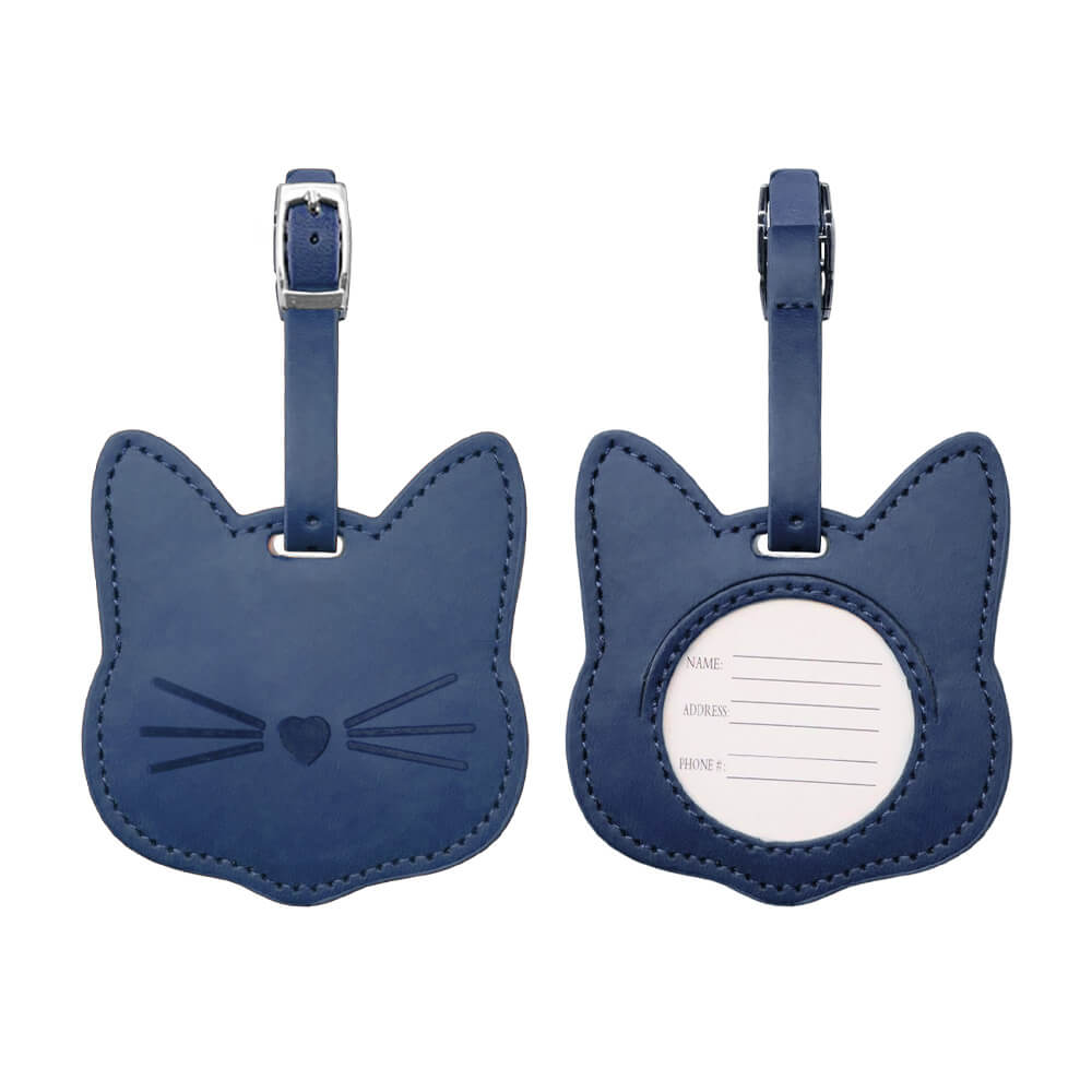 Cute Cat Anti Lost Leather Luggage Tags Blue Both Sides Cute Cat Anti Lost Leather Luggage Tags Blue Both Sides