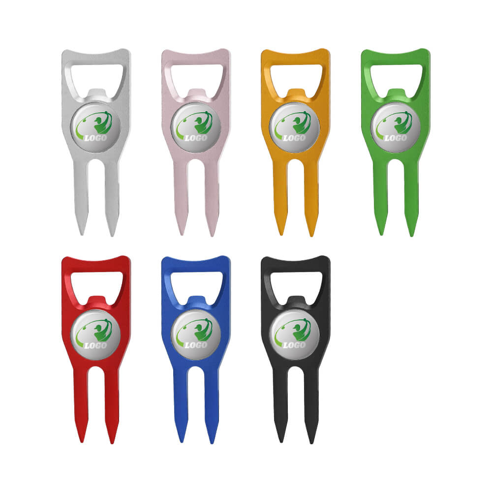 Group Shot of Aluminum Alloy Opener Custom Golf Divot Tool with Ball Marker