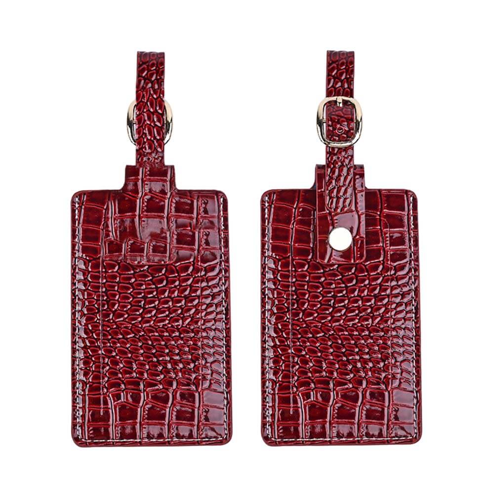 Crocodile Texture PU Leather Travel Tag Red with both side