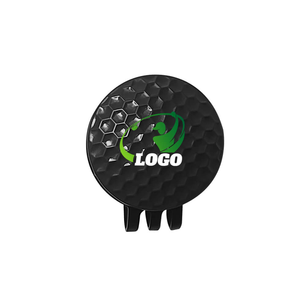 Custom Golf Ball Marker with Black Hat Clip Black with Logo