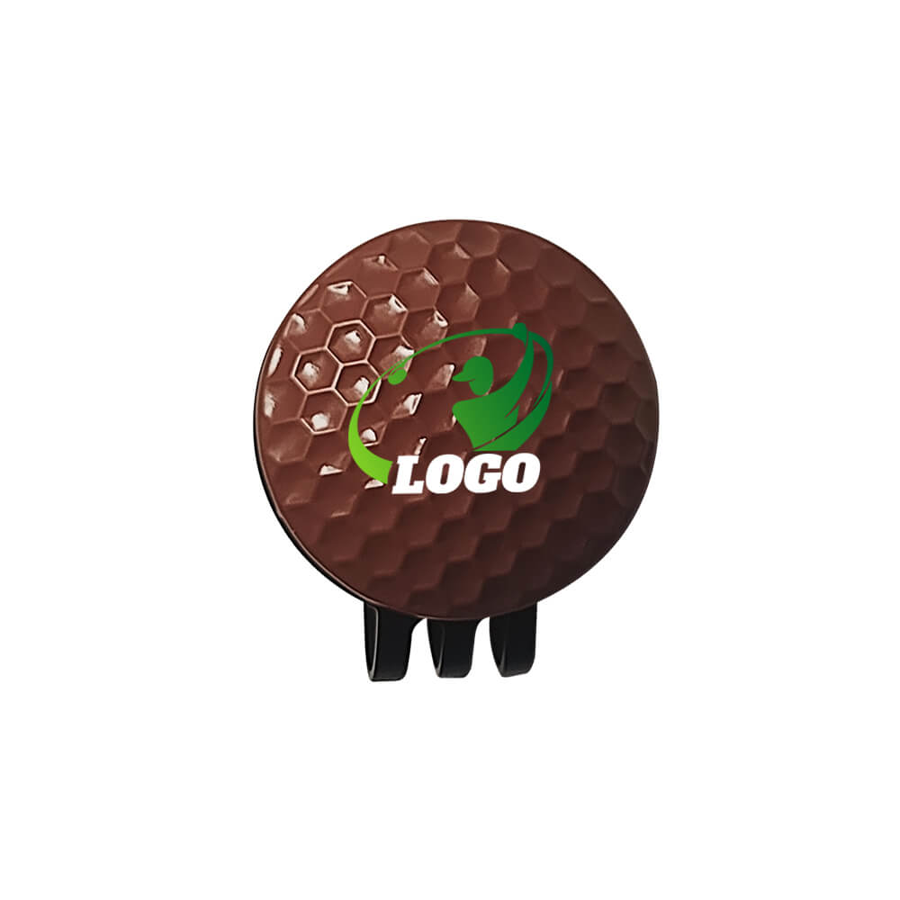 Custom Golf Ball Marker with Black Hat Clip Brown with Logo