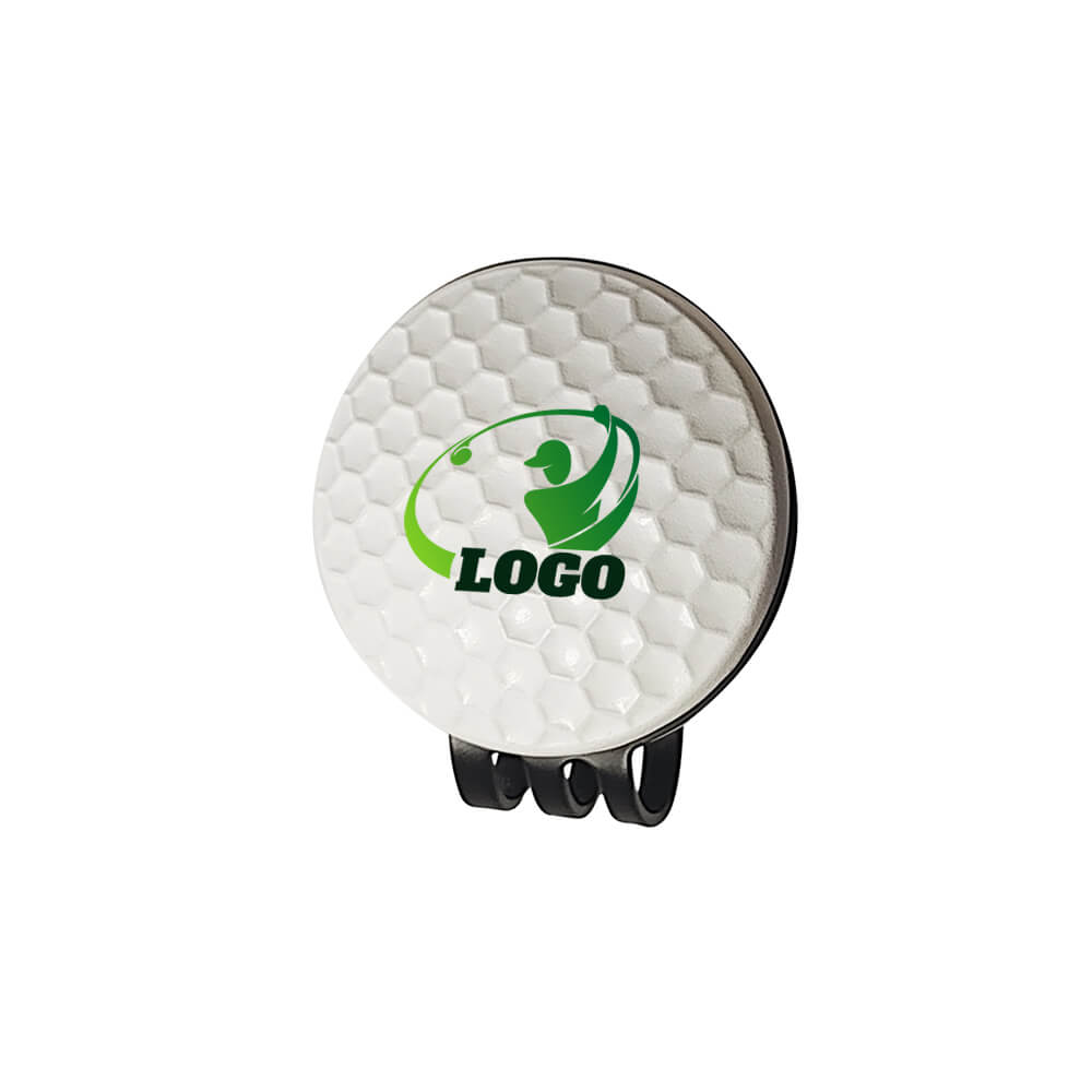 Custom Golf Ball Marker with Black Hat Clip White with Logo
