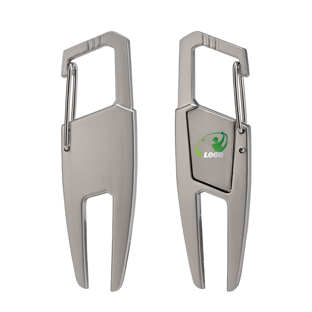Custom Portable Buckle-Mounted Golf Fork with Ball Markers Silver with Logo Both Side Custom Portable Buckle-Mounted Golf Fork with Ball Markers Silver with Logo Both Side