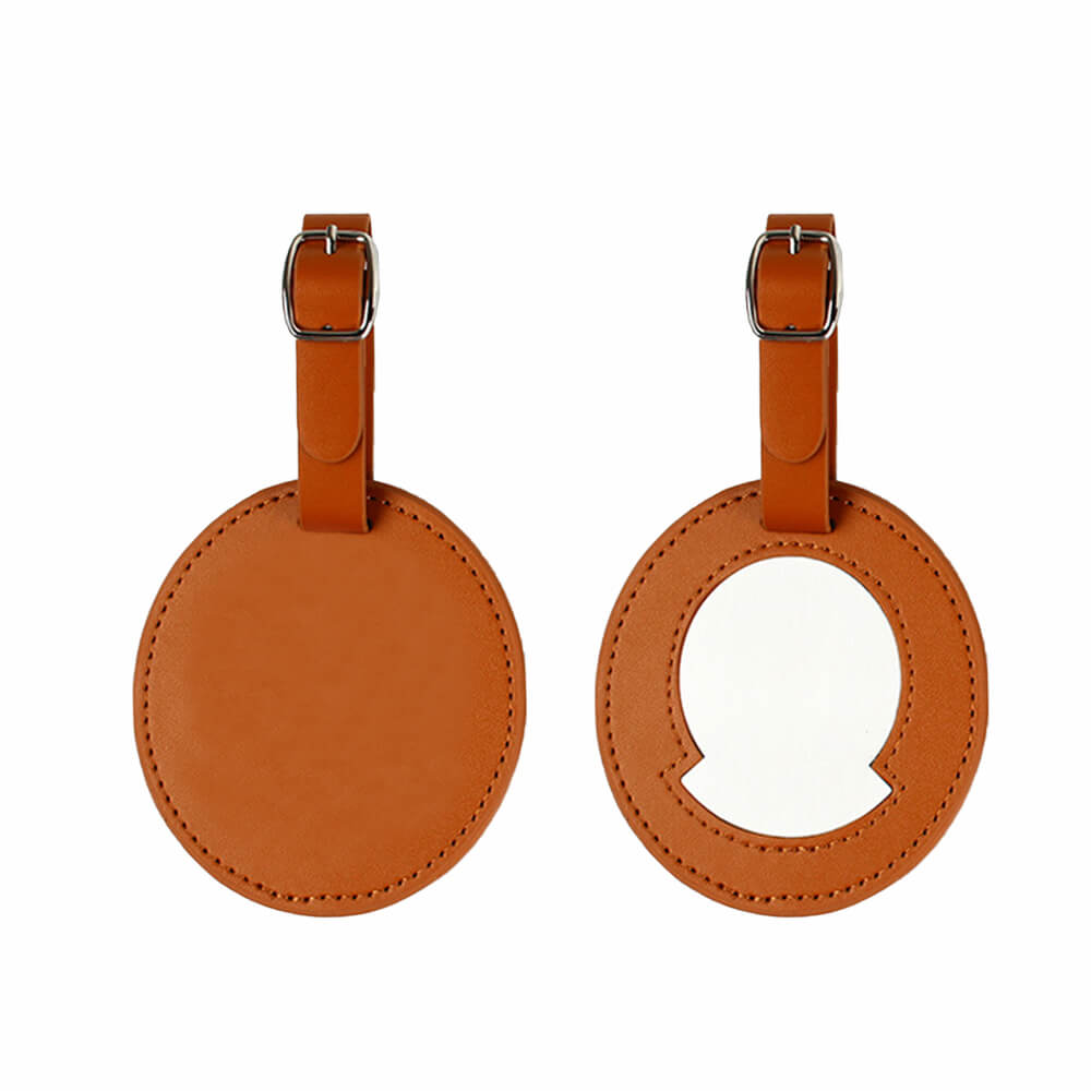 Premium Leather Metal Luggage Tag Brown