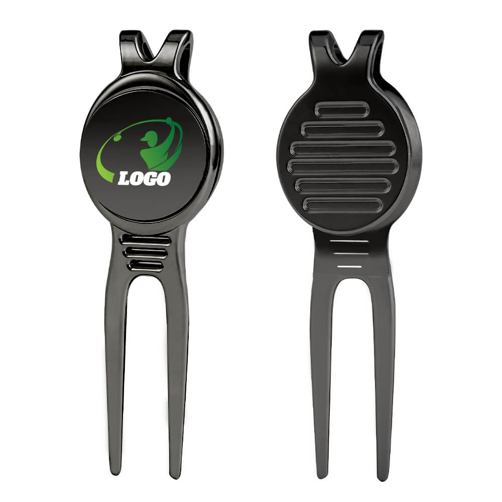 Divot Tool with Custom Logo Ball Marker Black with Logo Both Sides