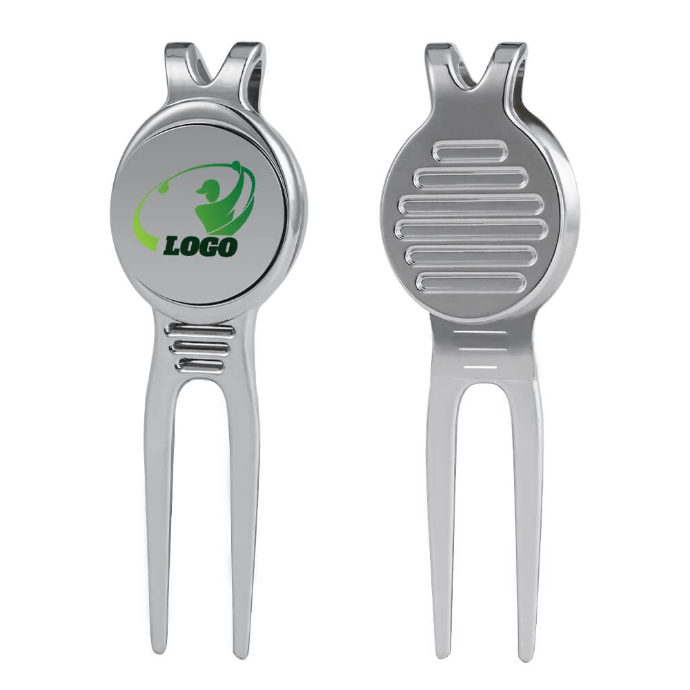 Divot Tool with Custom Logo Ball Marker Silver with Logo Both Sides