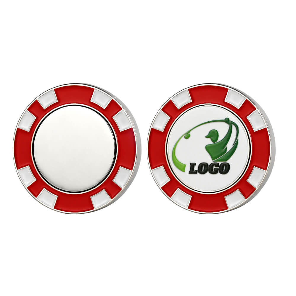 Full Color Custom Golf Ball Marker Red with Logo Both Sides Full Color Custom Golf Ball Marker Red with Logo Both Sides