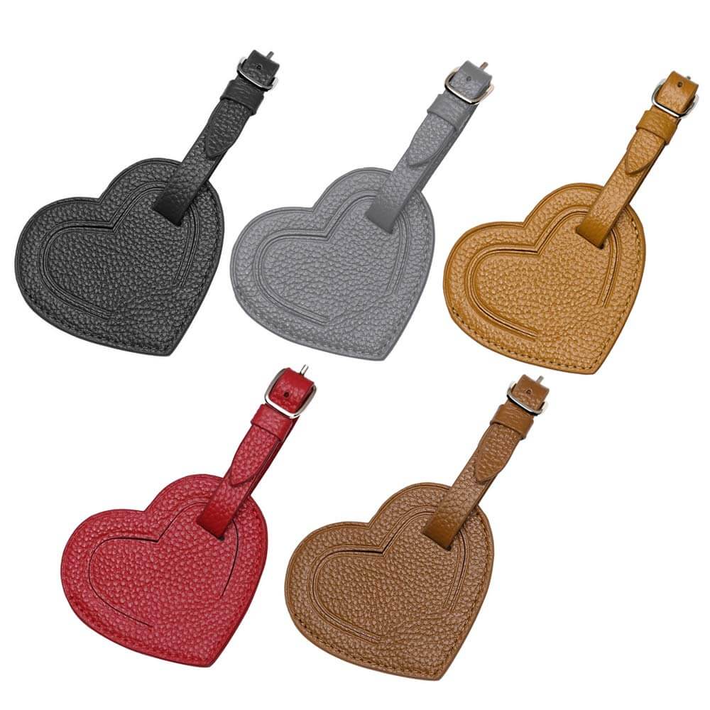Group shot of Heart Shaped Genuine Leather Luggage Tags