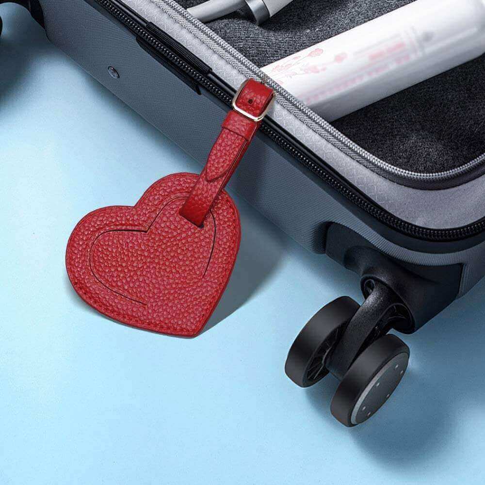 Lifestyle shot of Heart Shaped Genuine Leather Luggage Tags