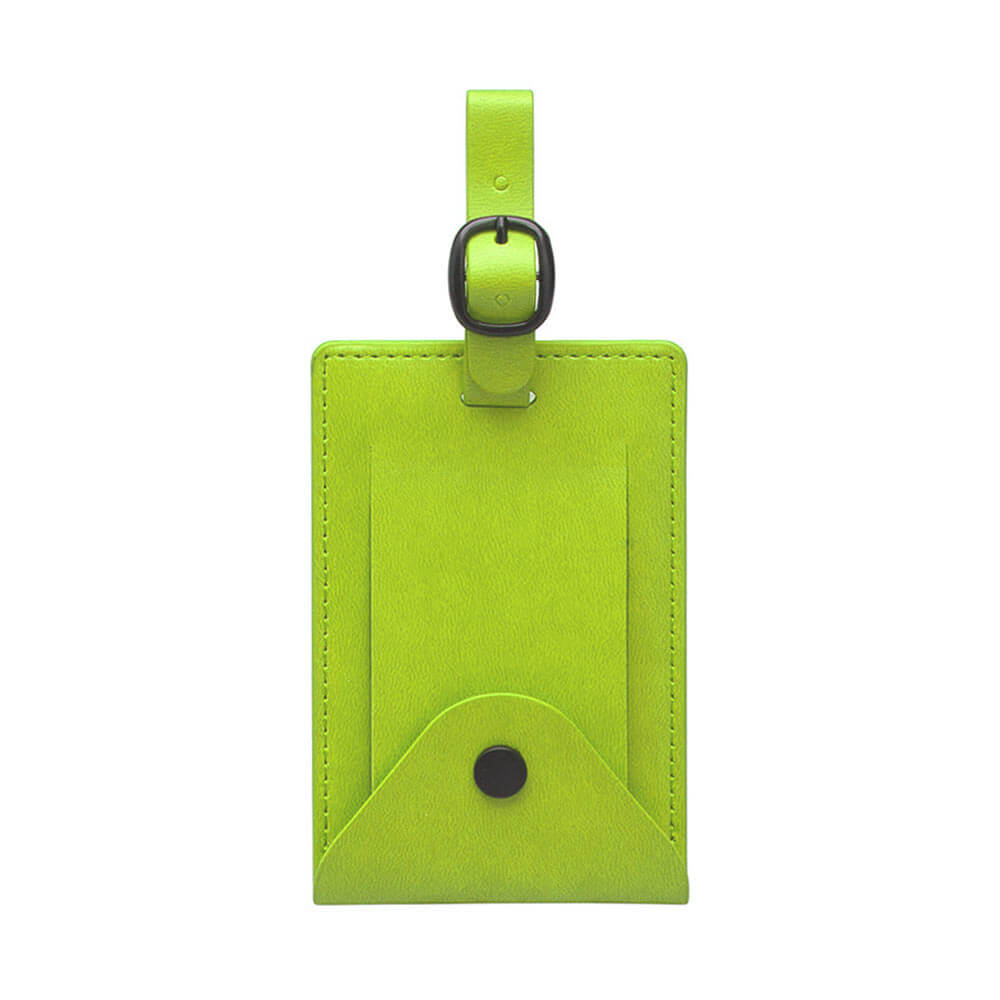 Leren bagagelabel met drukknoop Groen Leren bagagelabel met drukknoop Groen