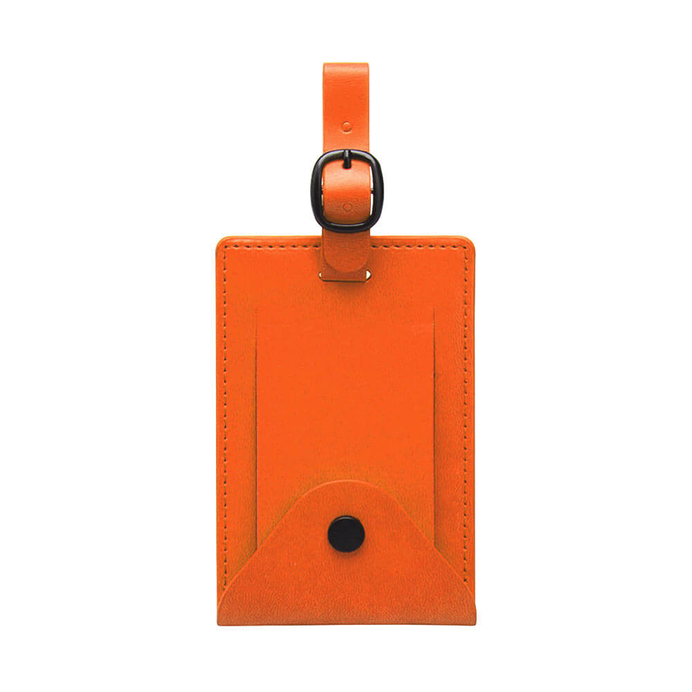 Bagagelabel van leer met drukknoop, oranje Bagagelabel van leer met drukknoop, oranje