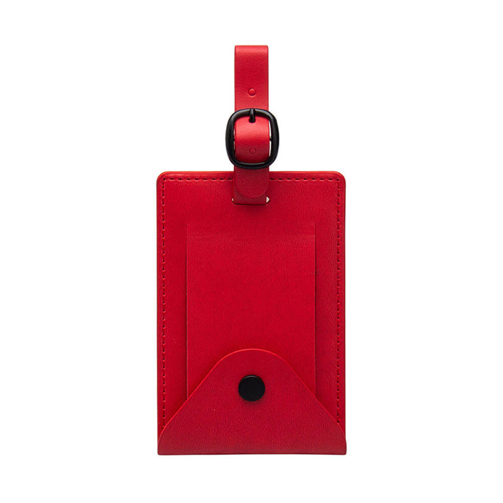 Bagagelabel van leer met drukknoop Rood Bagagelabel van leer met drukknoop Rood