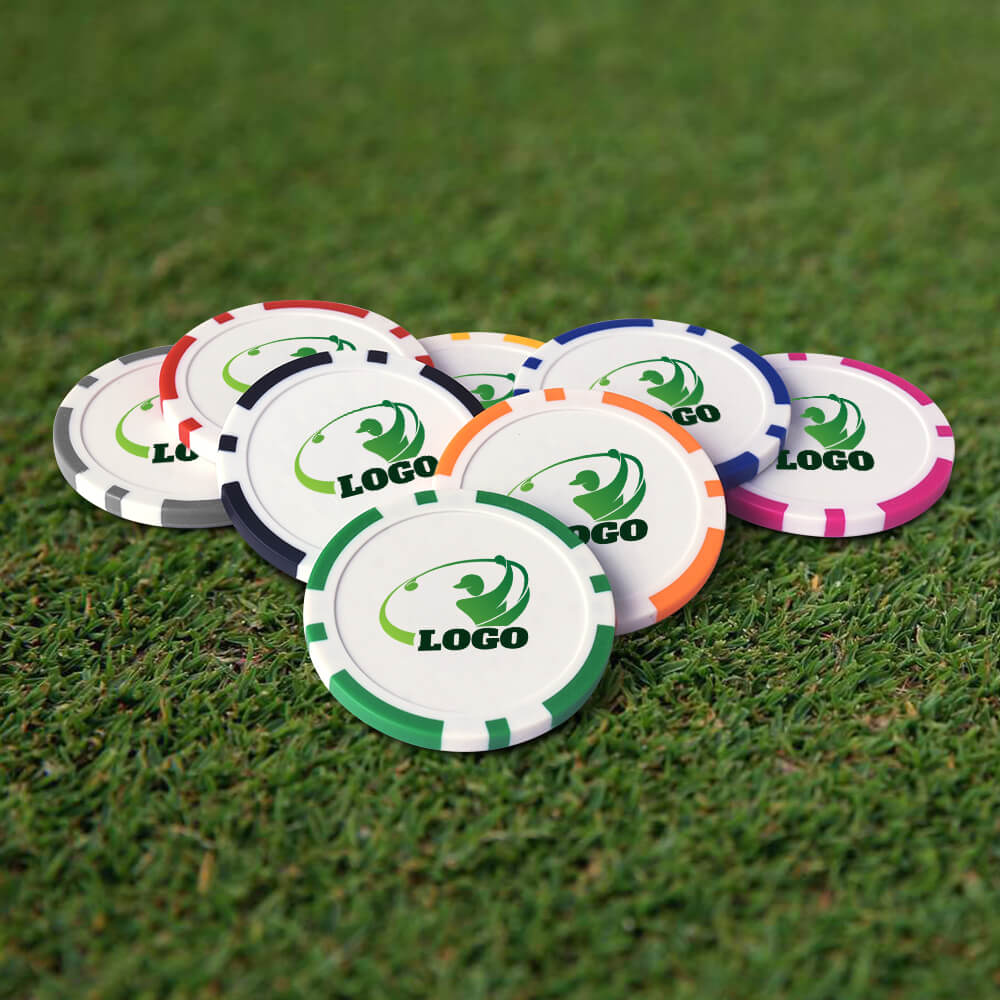 Lifestyle Shot of Custom Plastics Poker Chips Ball Marker Lifestyle Shot of Custom Plastics Poker Chips Ball Marker