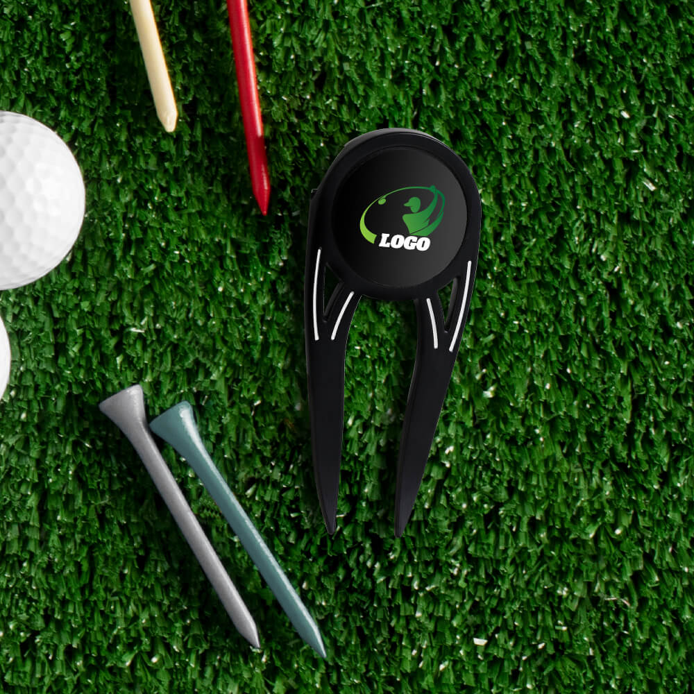 Lifestyle Shot of Stylish Golf Repair Tool Set with Ball Markers Lifestyle Shot of Stylish Golf Repair Tool Set with Ball Markers