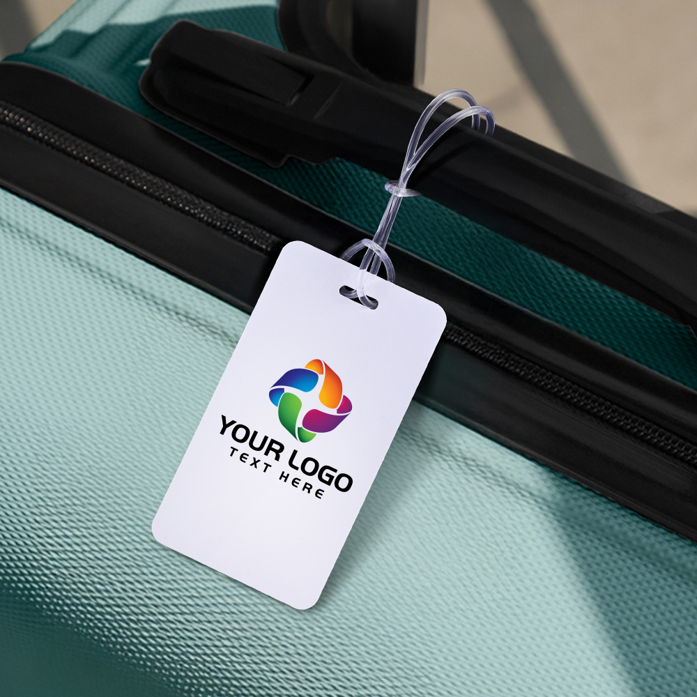 Lifestyle shot of Full Color Plastic Luggage Tags With Strap