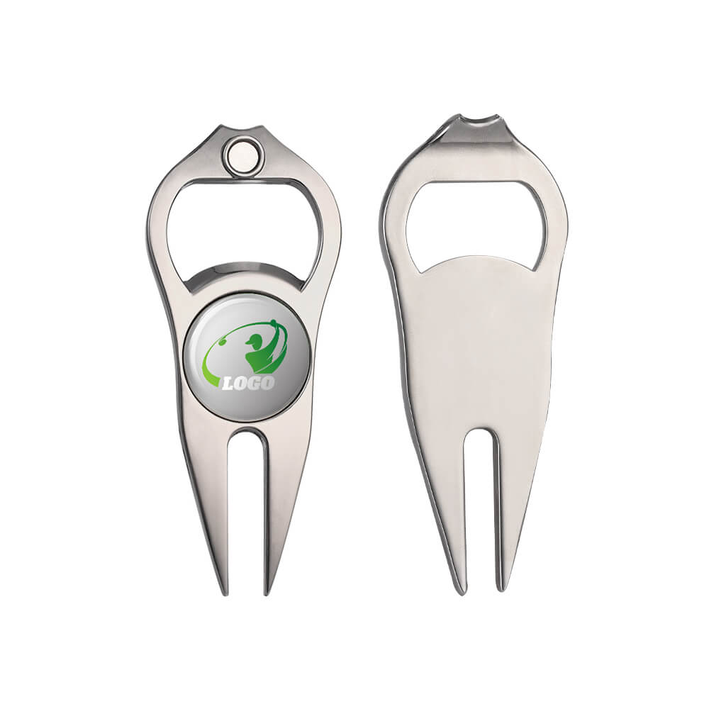 Logo Divot Tool with Bottle Opener Silver with Logo Both Sides