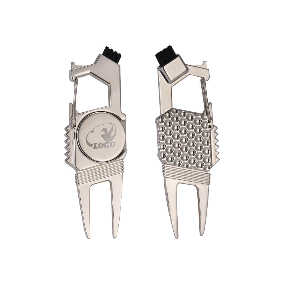 Multi-Function Golf Repair Gift Set Nickel with Logo Both Sides Multi-Function Golf Repair Gift Set Nickel with Logo Both Sides