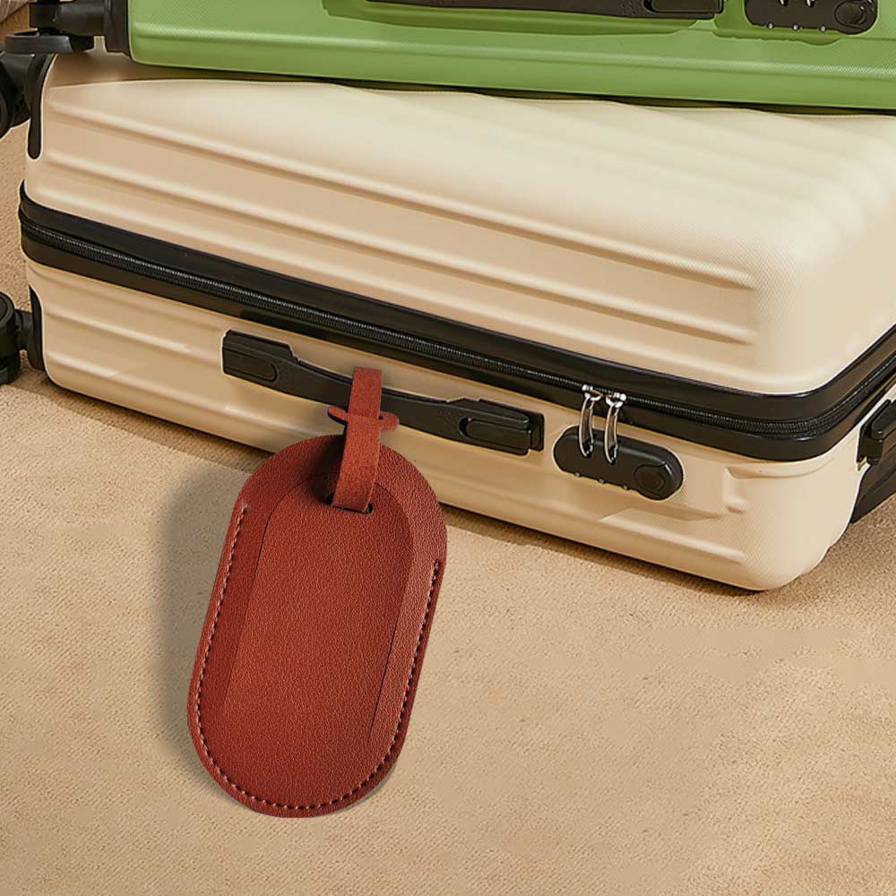 Lifestyle shot of PU Leather Airplane Luggage Tag with Flap Lifestyle shot of PU Leather Airplane Luggage Tag with Flap
