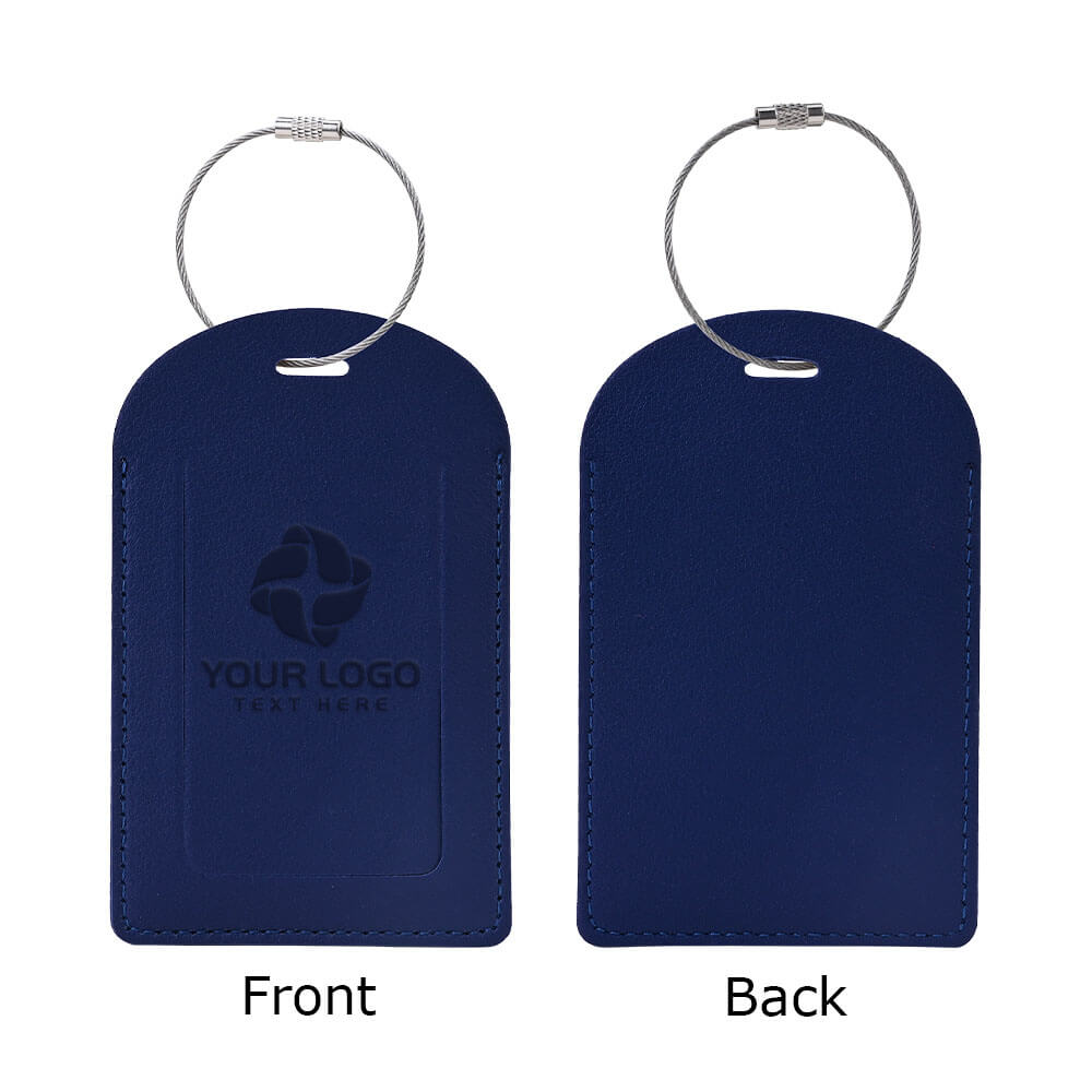 PU Leather Luggage Tag With Custom Logo Navy Blue with logo