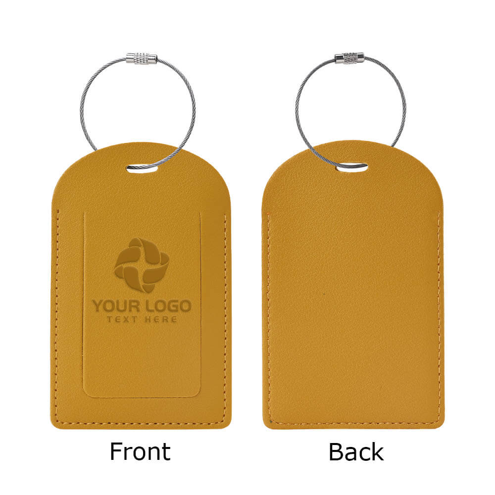 PU Leather Luggage Tag With Custom Logo Yellow with logo