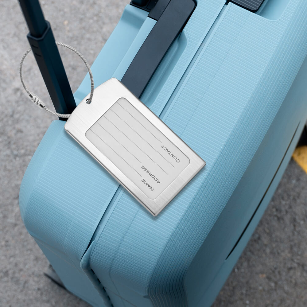 Lifestyle shot of Stylish Metal Luggage Tag