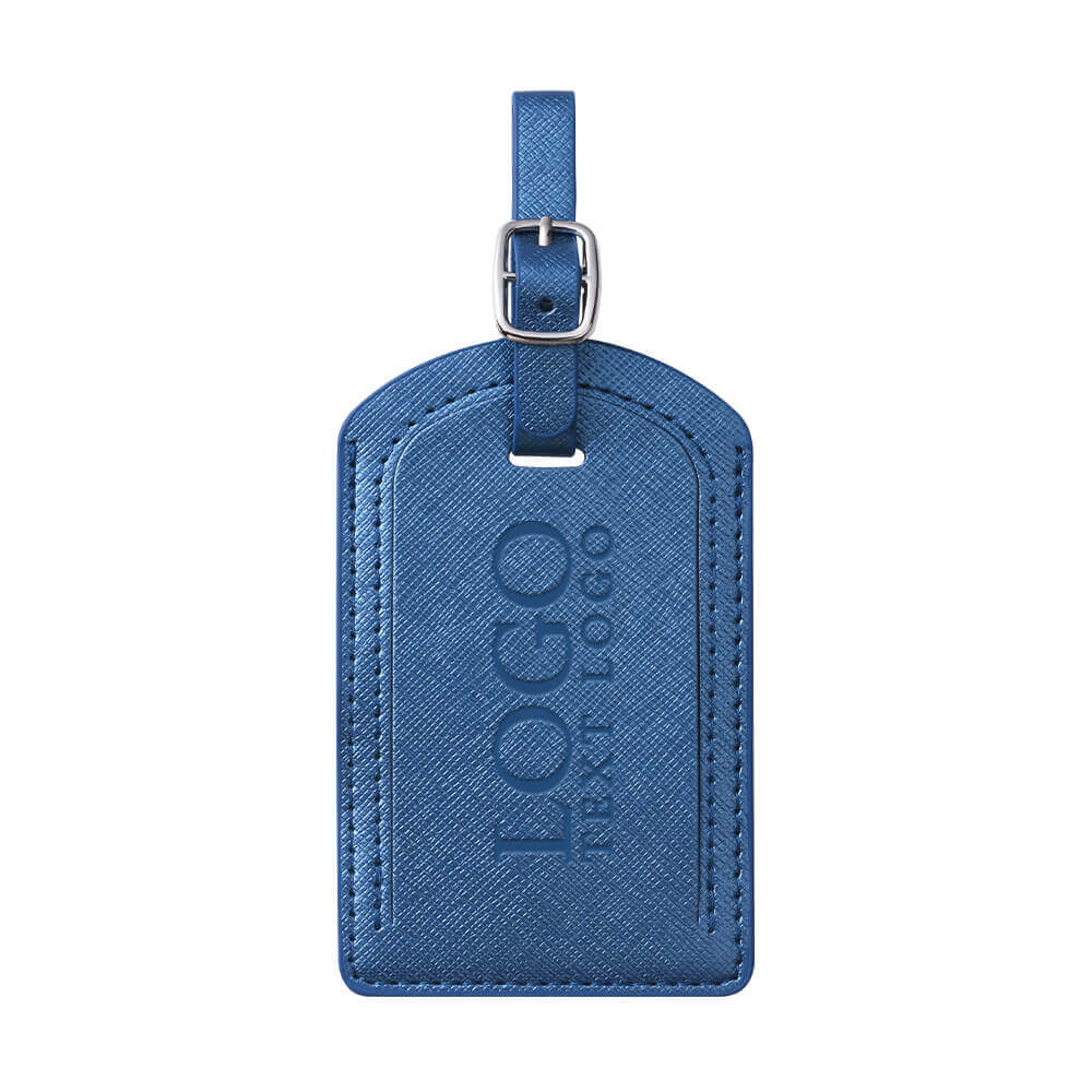Portable PU Leather Luggage Tag Blue with logo