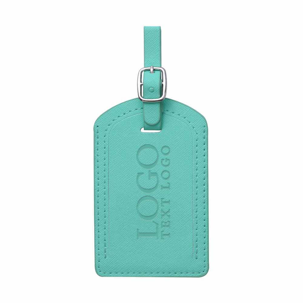 Portable PU Leather Luggage Tag Teal with logo