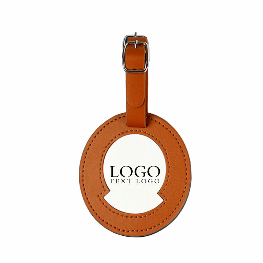 Premium Leather Metal Luggage Tag Brown with logo