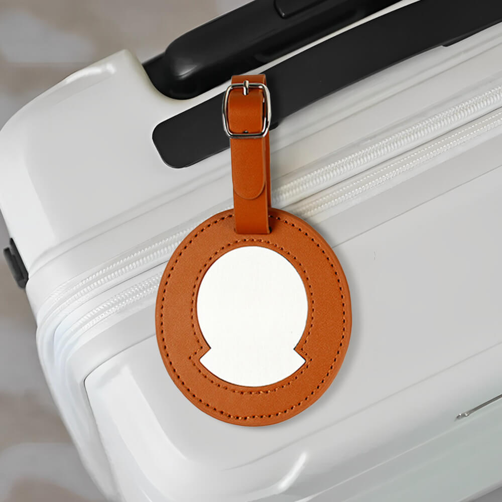 Lifestyle shot of Premium Leather Metal Luggage Tag