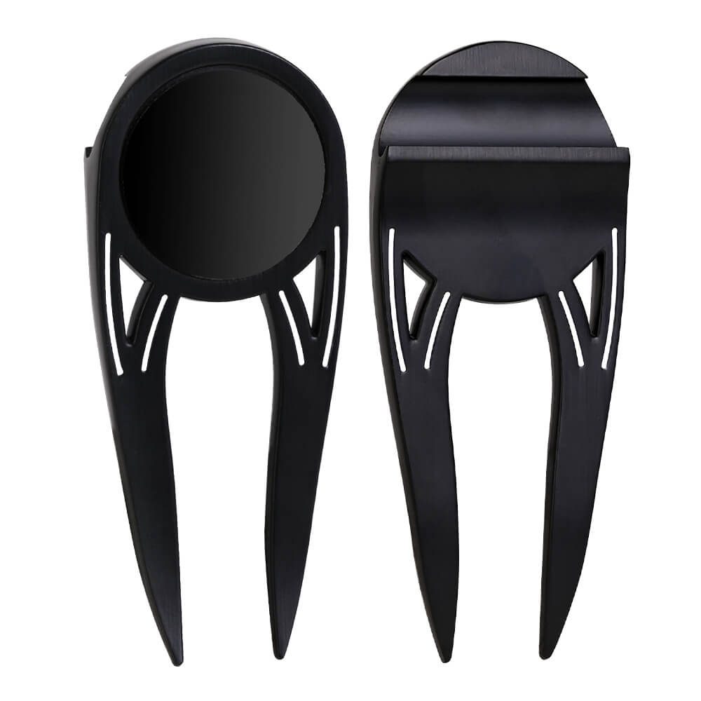 Stylish Golf Repair Tool Set with Ball Markers Black with Logo Both Sides Stylish Golf Repair Tool Set with Ball Markers Black with Logo Both Sides