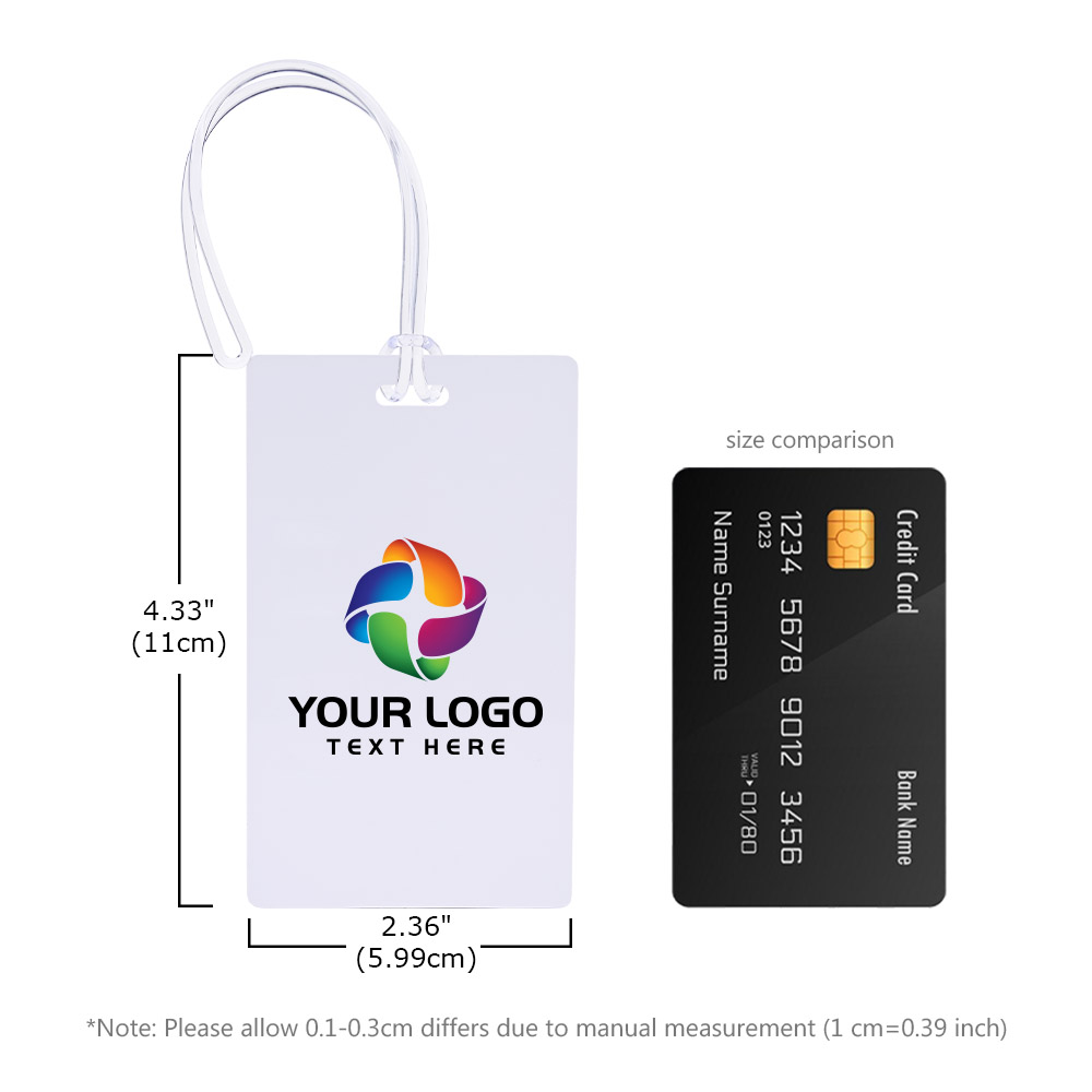 Scale shot of Full Color Plastic Luggage Tags With Strap