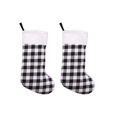 Red and black plaid plush Christmas stocking ornament (Large)