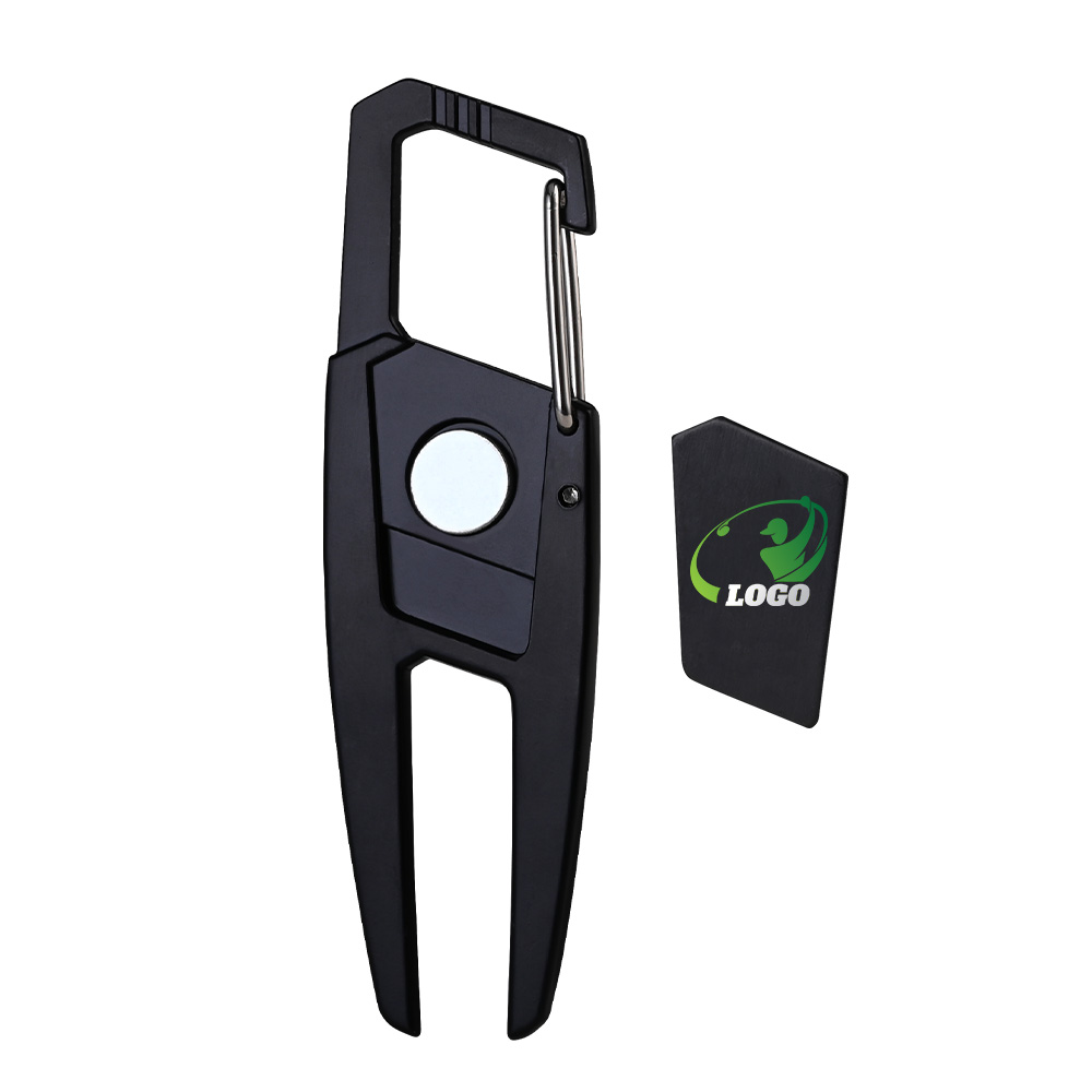 Magnetic Effect Display - Custom Portable Buckle-Mounted Golf Fork with Ball Markers Magnetic Effect Display - Custom Portable Buckle-Mounted Golf Fork with Ball Markers