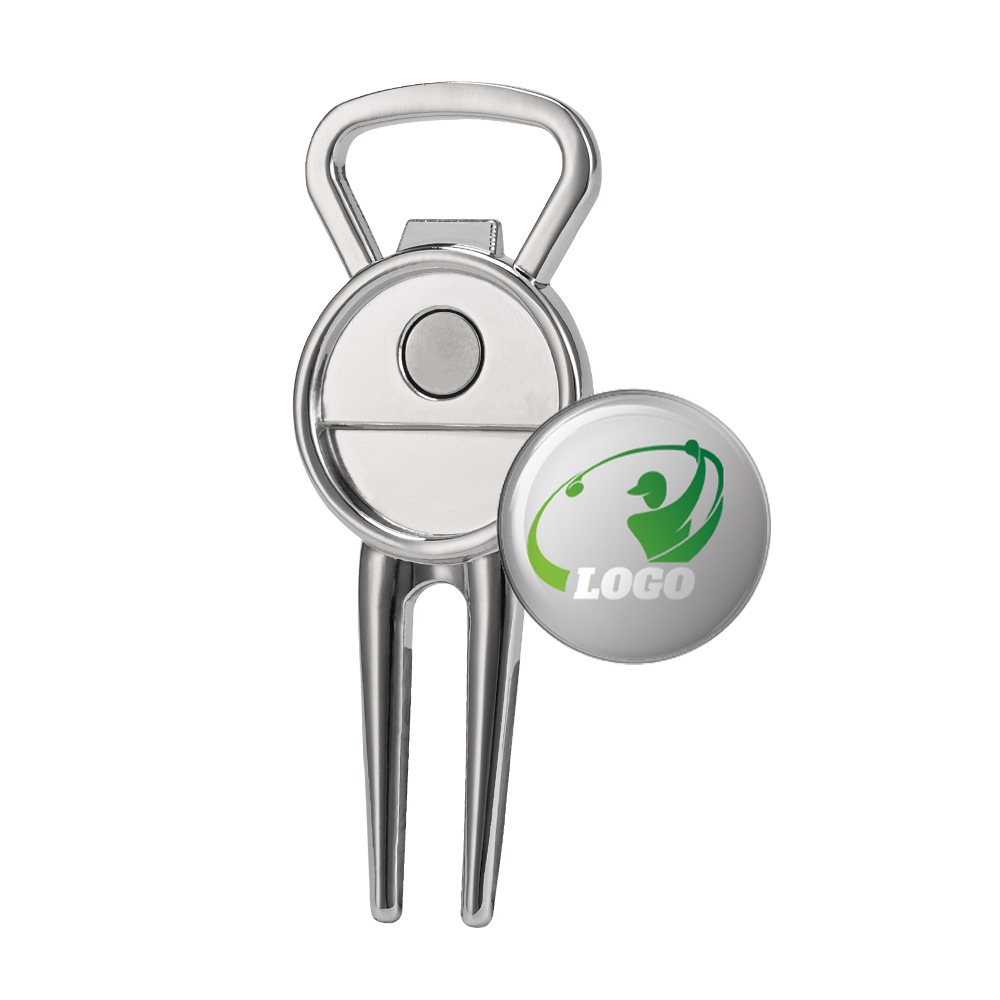 Magnetic Effect Display - Custom Beer Bottle Opener Metal Golf Fork with Ball Markers