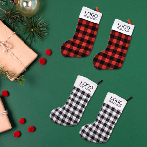 Red and black plaid plush Christmas stocking ornament (Large)