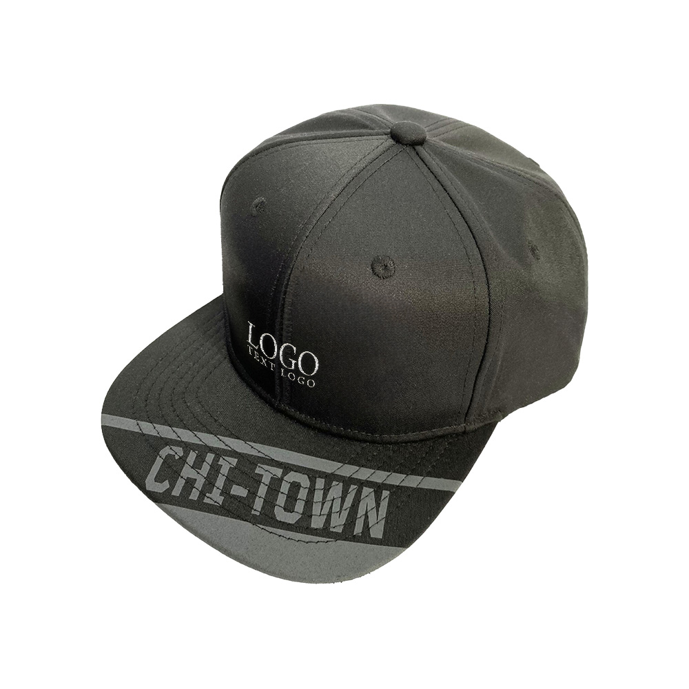 Embroidered Logo Flat Brim Baseball Hat Black with logo