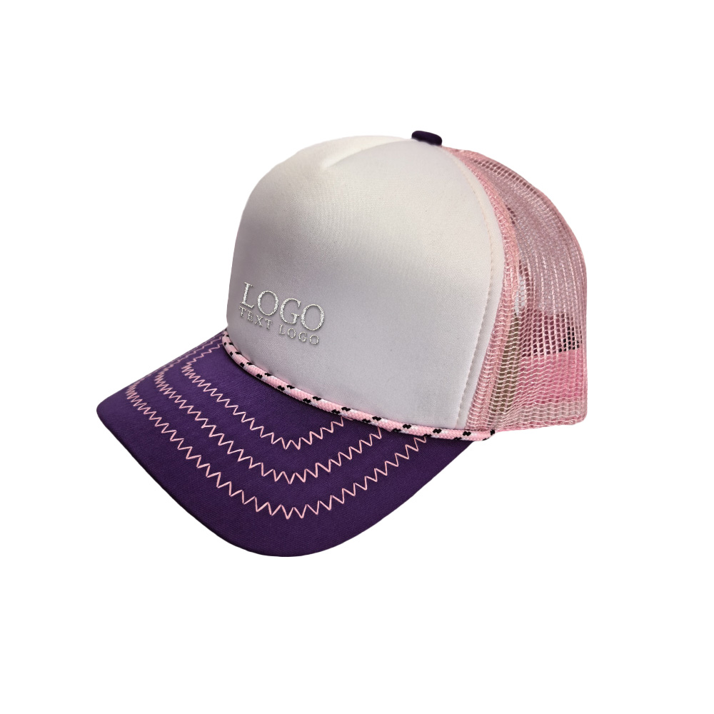 Five-piece Sponge Mesh Hat with Decorative Rope Purple Pink with logo