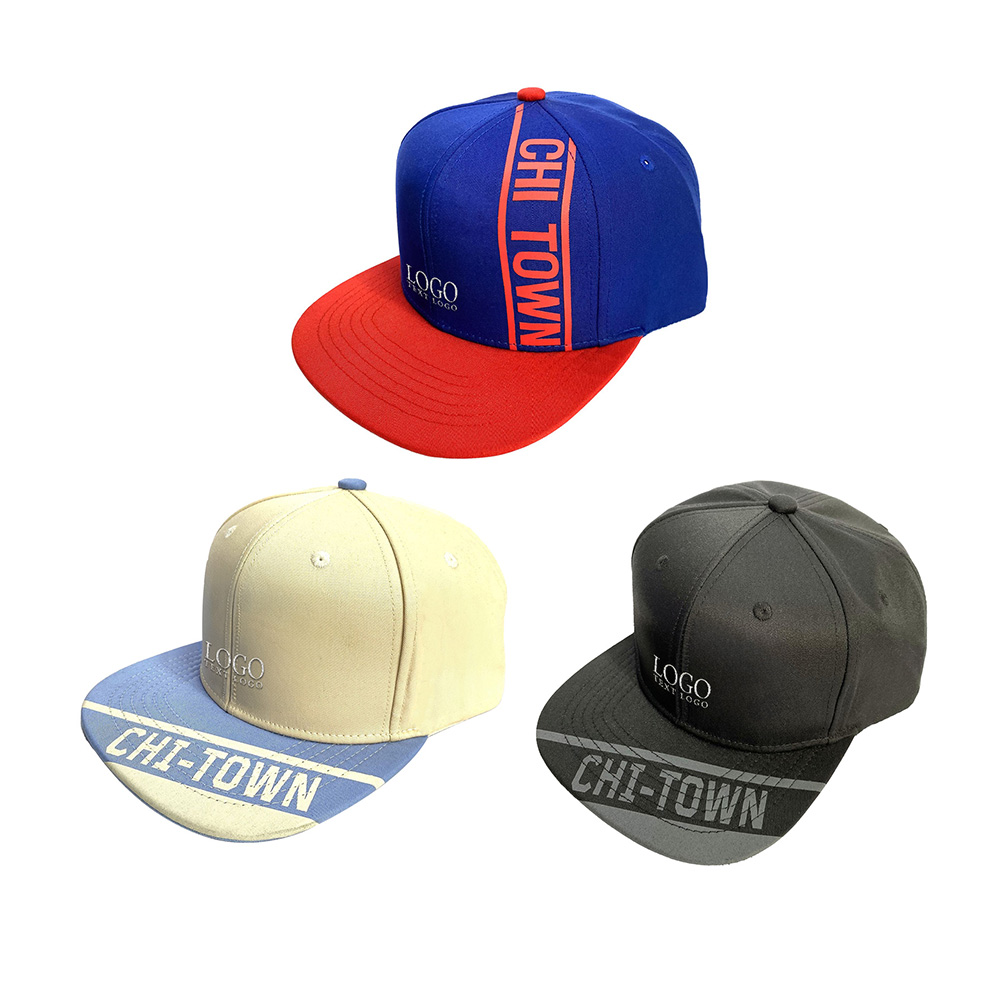 group shot of Embroidered Logo Flat Brim Baseball Hat