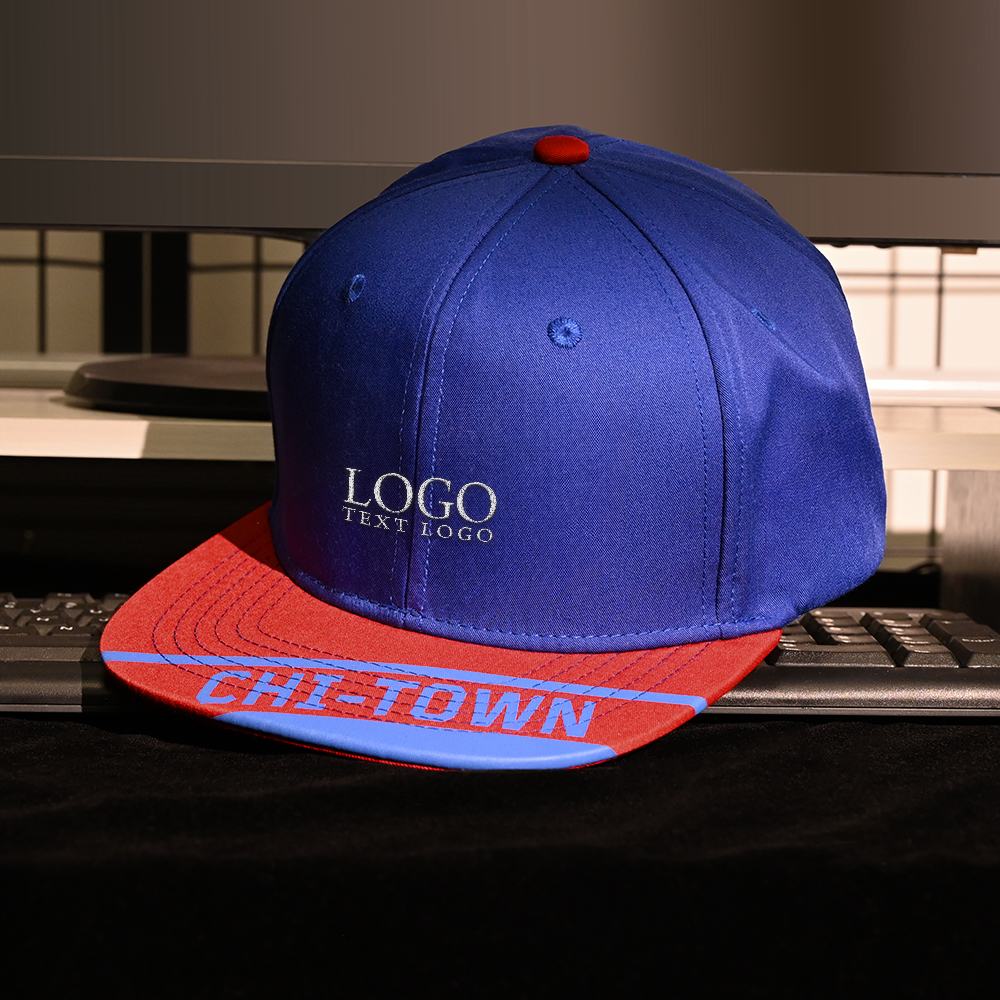 lifestyle shot of Embroidered Logo Flat Brim Baseball Hat